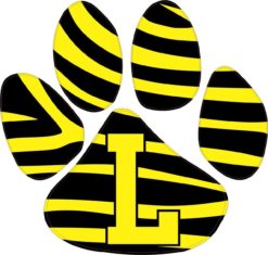 5in x 4.5in Black and Yellow Lions Paw Print Vinyl Bumper Sticke