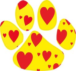 4.5in x 5in Yellow And Red Heart Animal Paw Print Window Sticker