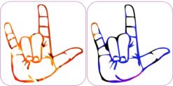 X2 2.5inx2.5in Orange And Red And Rainbow I Love You Sign Language Bumper Sticker Decal Vinyl Stickers Decals