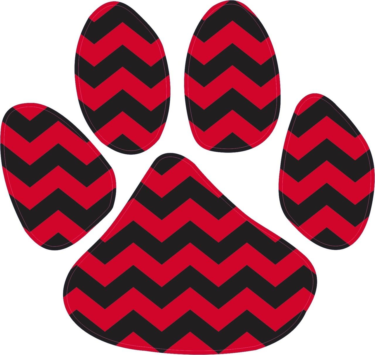5in x 4.5in Red and Black Chevron Paw Print Animals Bumper Sticker Vinyl Window Decal