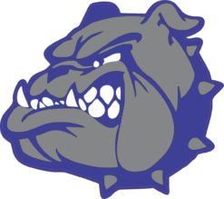 5in x 4.5in Blue and Gray Die Cut Bulldog Mascots Bumper Sticker