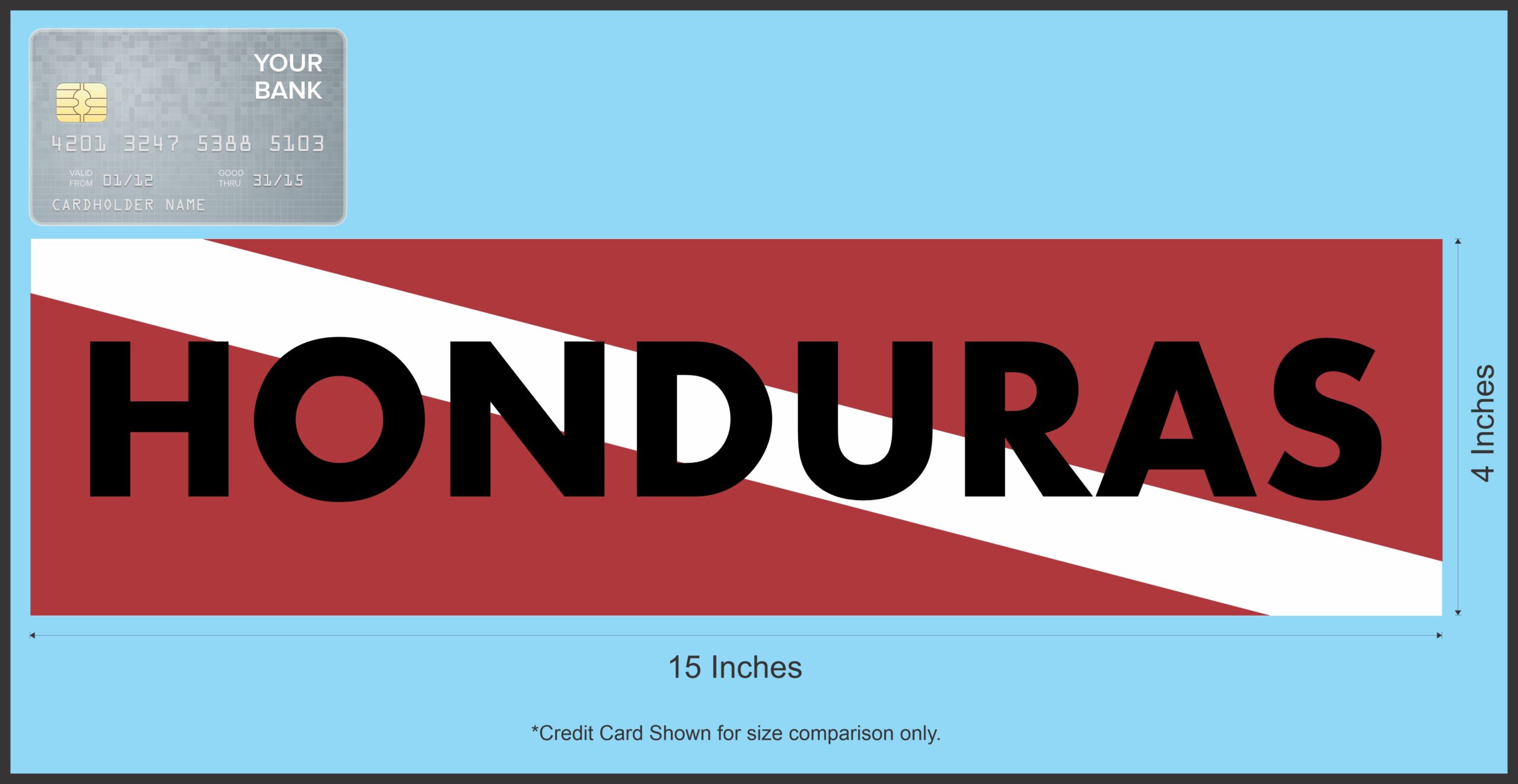 15 x 4 Honduras Diver Down Flag Bumper Sticker Window Stickers Vinyl Decals Car Decal