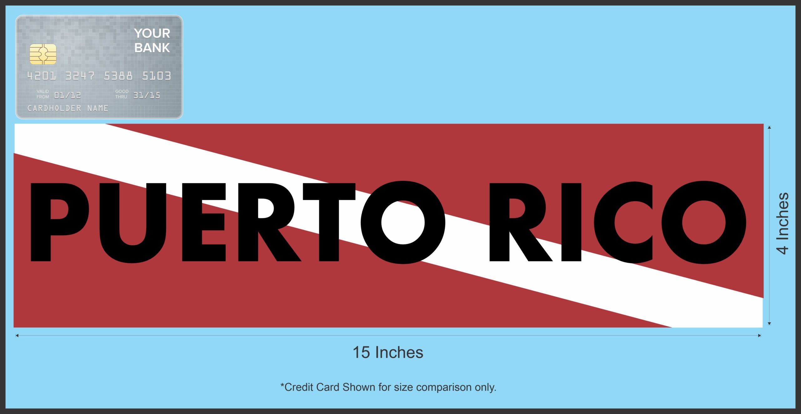 15 x 4 Puerto Rico Scuba Diver Down Flag Bumper Sticker Window Stickers Vinyl Decals Car Decal