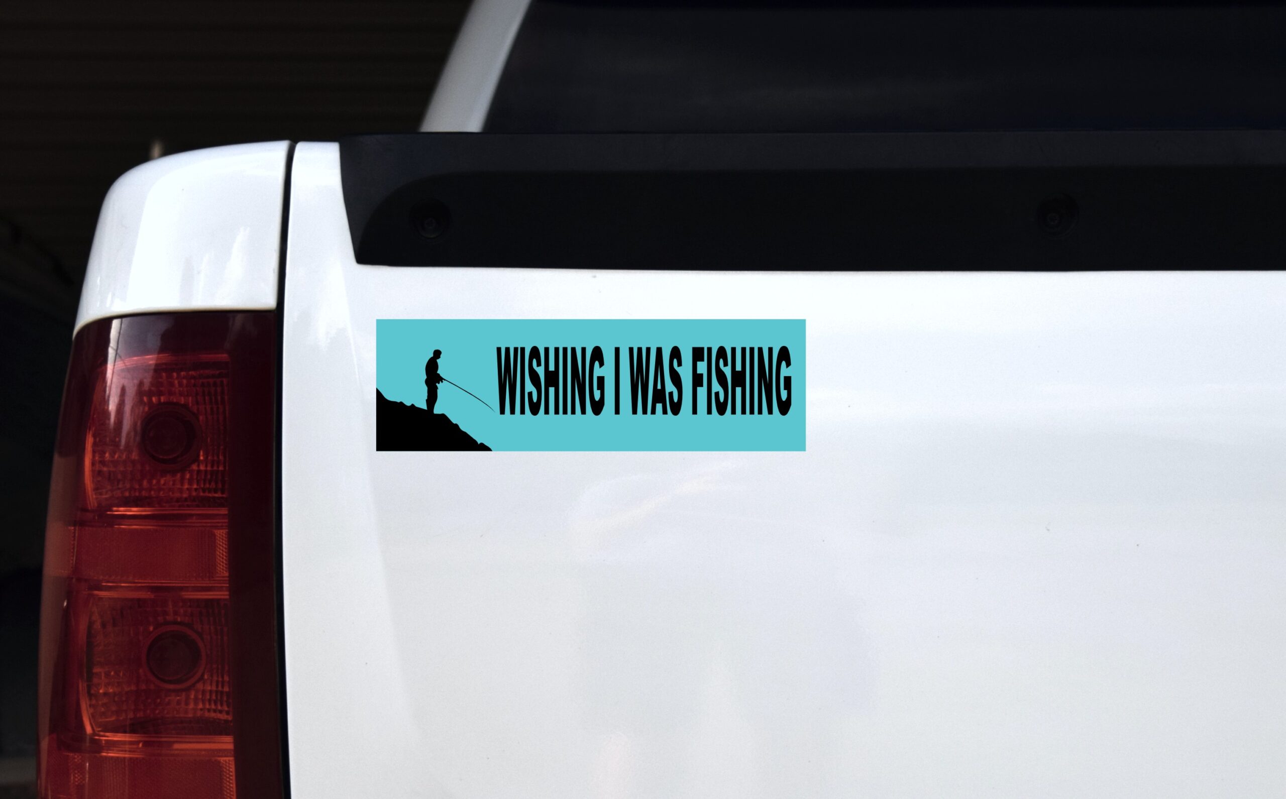 10in x 3in Wishing I Was Fishing Bumper Sticker Vinyl Decal Wind