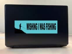 10in x 3in Wishing I Was Fishing Bumper Sticker Vinyl Decal Wind