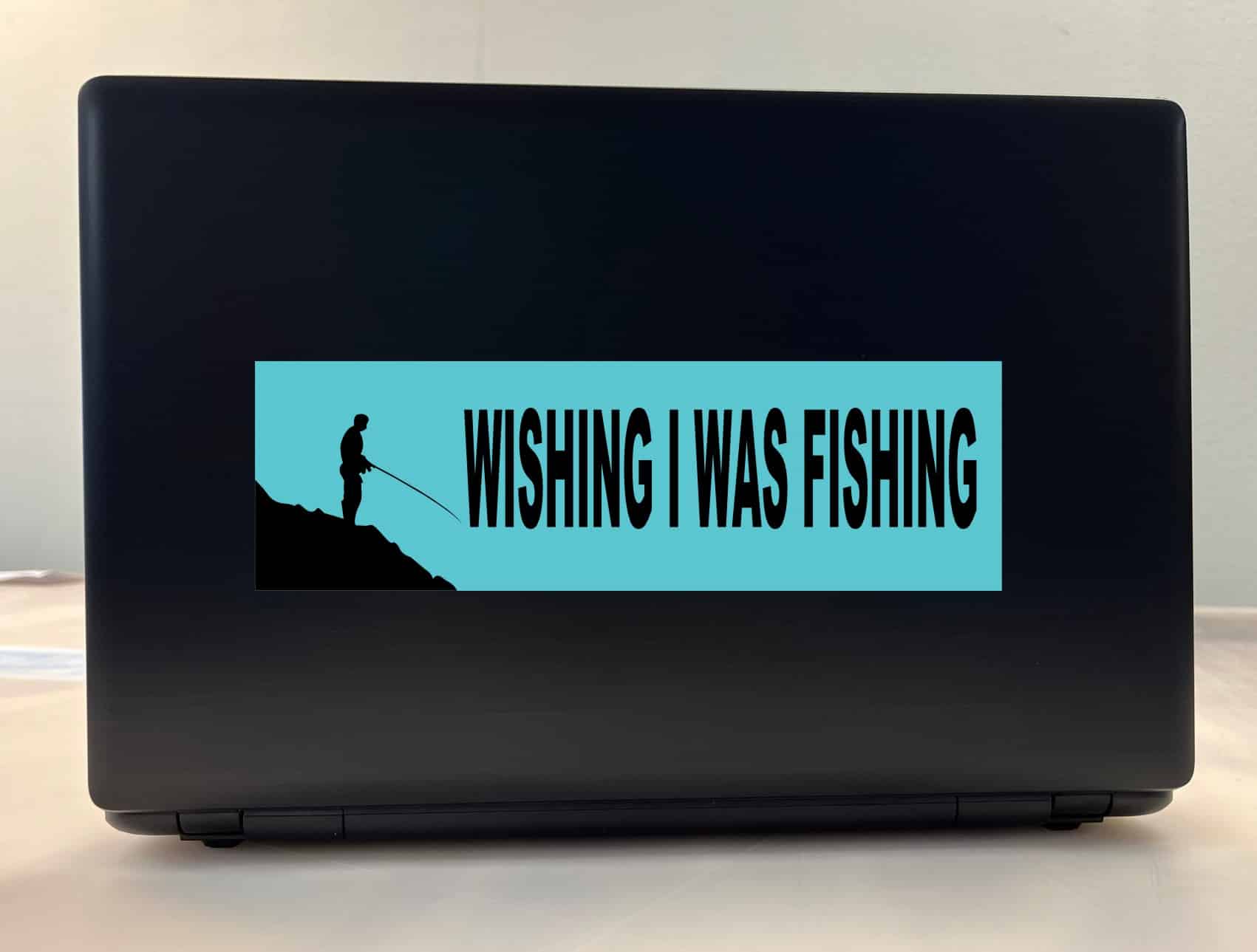 10in x 3in Wishing I Was Fishing Bumper Sticker Vinyl Decal Wind