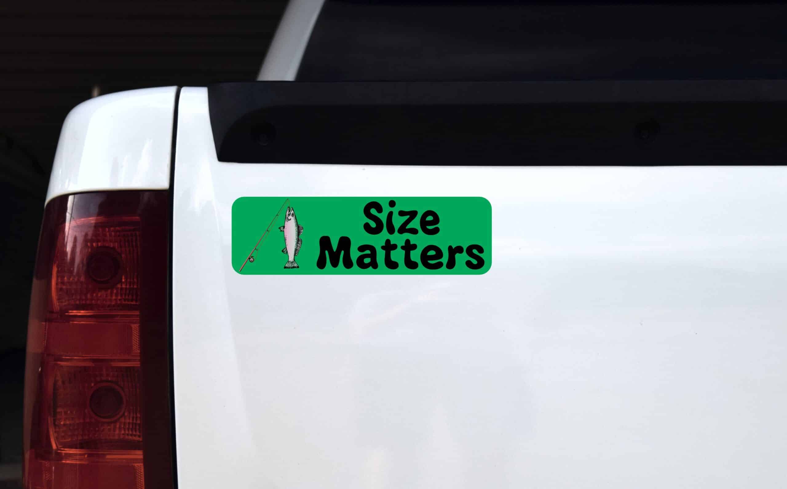 10in x 3in Size Matters Fishing Bumper Sticker Vinyl Vehicle Window Decal
