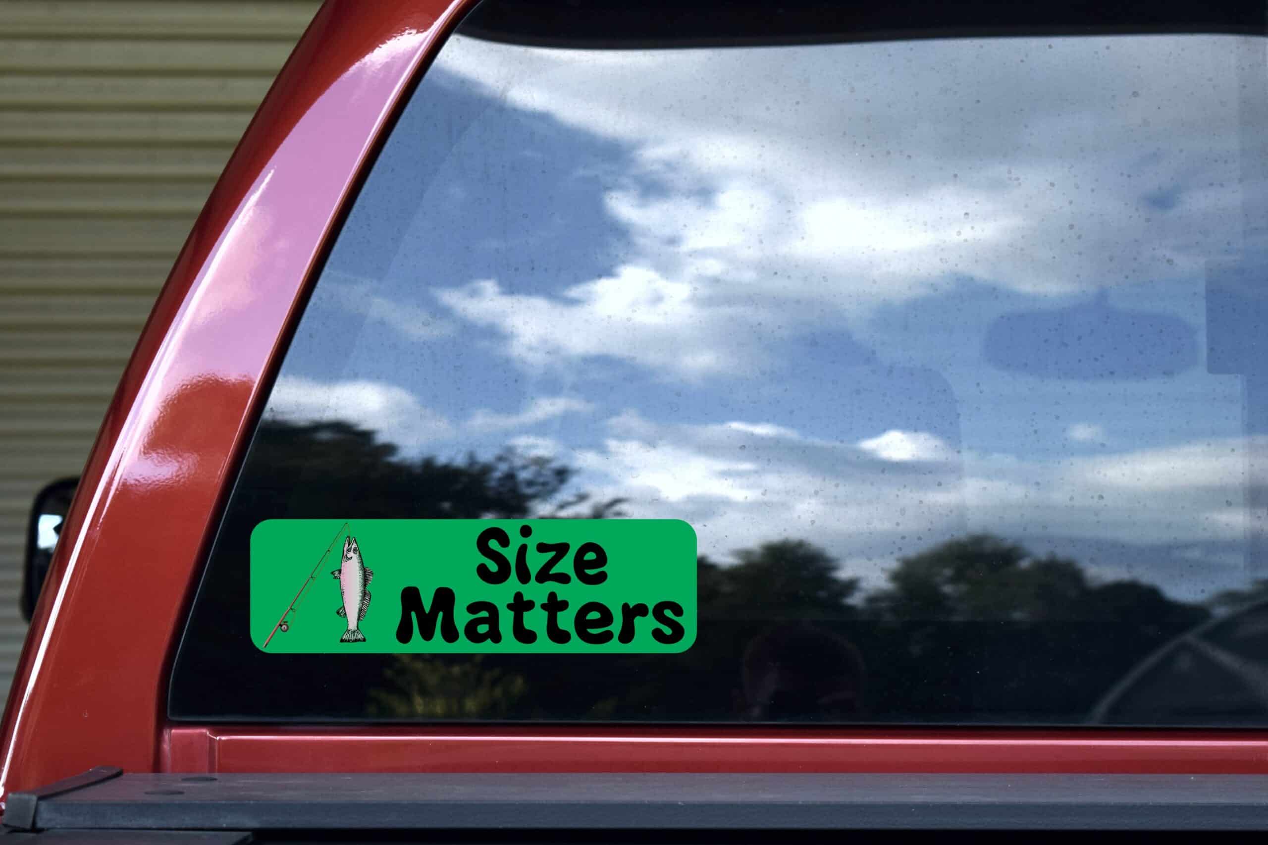 10in x 3in Size Matters Fishing Bumper Sticker Vinyl Vehicle Window Decal