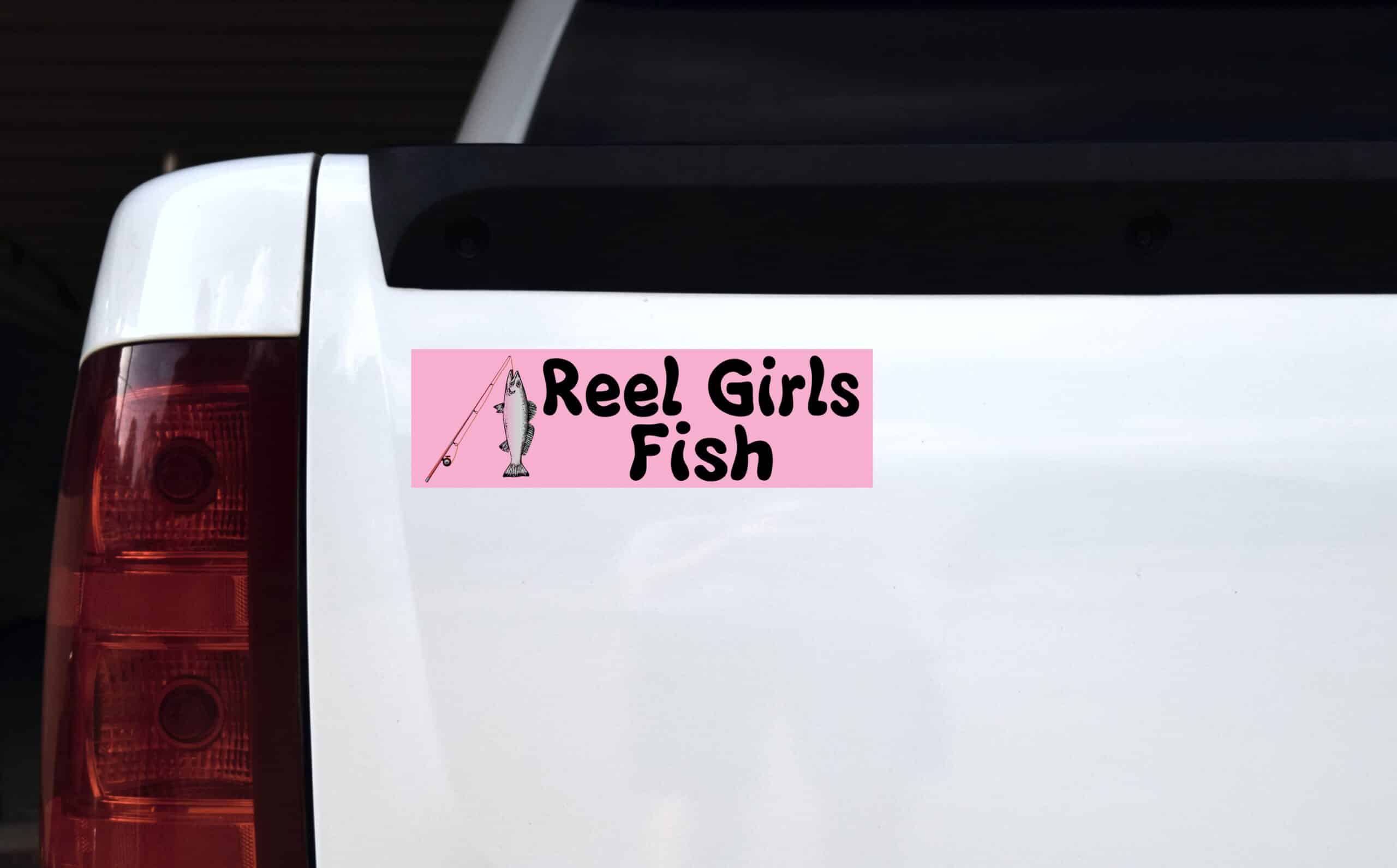 10in x 3in Rod Reel Girls Fish Vinyl Car Bumper magnet magnetic magnets