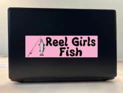 10in x 3in Rod Reel Girls Fish Vinyl Car Bumper Sticker Decal Window Stickers Decals