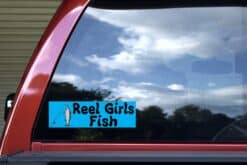 10in x 3in Rod Reel Girls Fish Bumper Stickers Decals fishing Window Sticker Decal