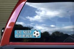 10in x 3in Eat Sleep Play Repeat Vinyl Soccer Bumper Sticker Decal Stickers Decals