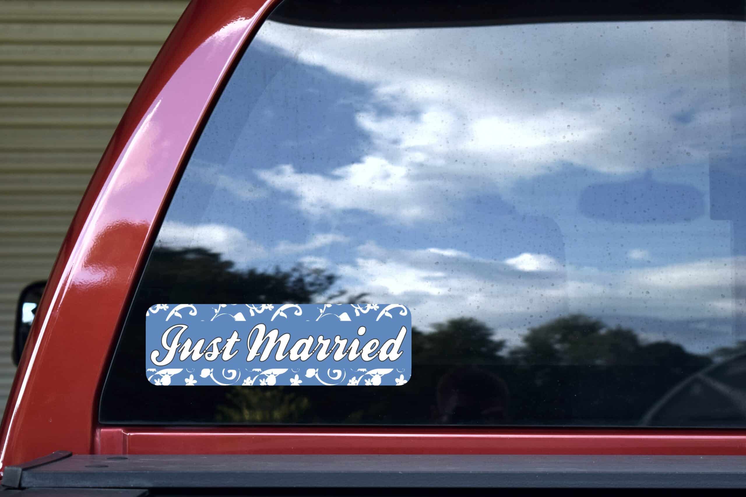 10in x 3in Just Married Wedding Vinyl Bumper Sticker Decal Car Window Stickers Decals