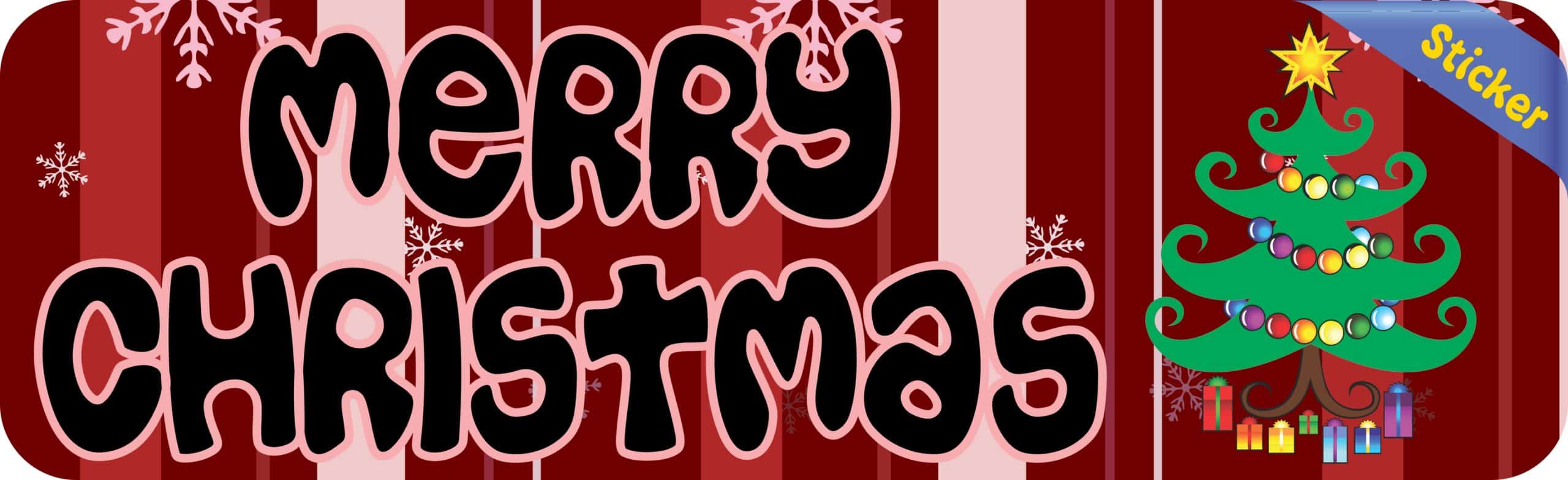 10in x 3in Merry Christmas Tree Bumper Sticker Decal Car Window Stickers Decals