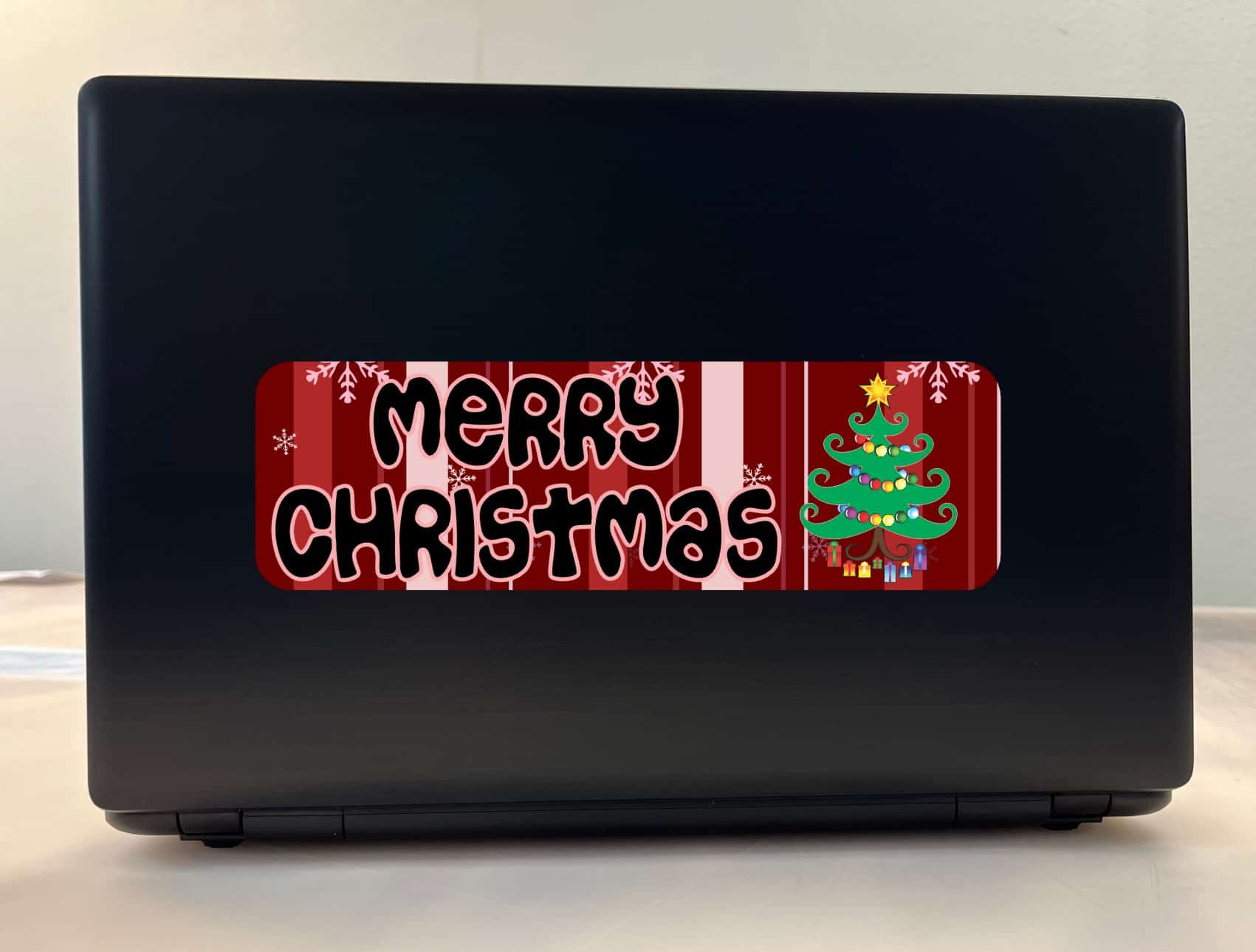10in x 3in Merry Christmas Tree Bumper Sticker Decal Car Window Stickers Decals