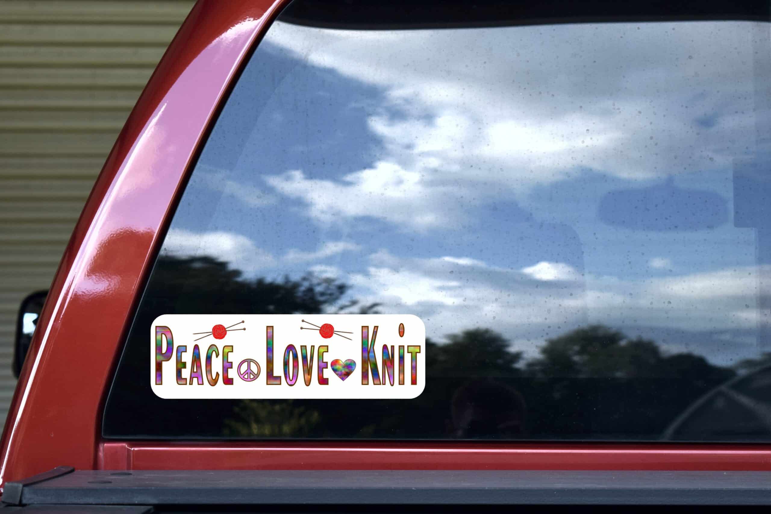 10in x3in Peace Love Knit Knitting Bumper Sticker Window Decal Car Stickers Decals