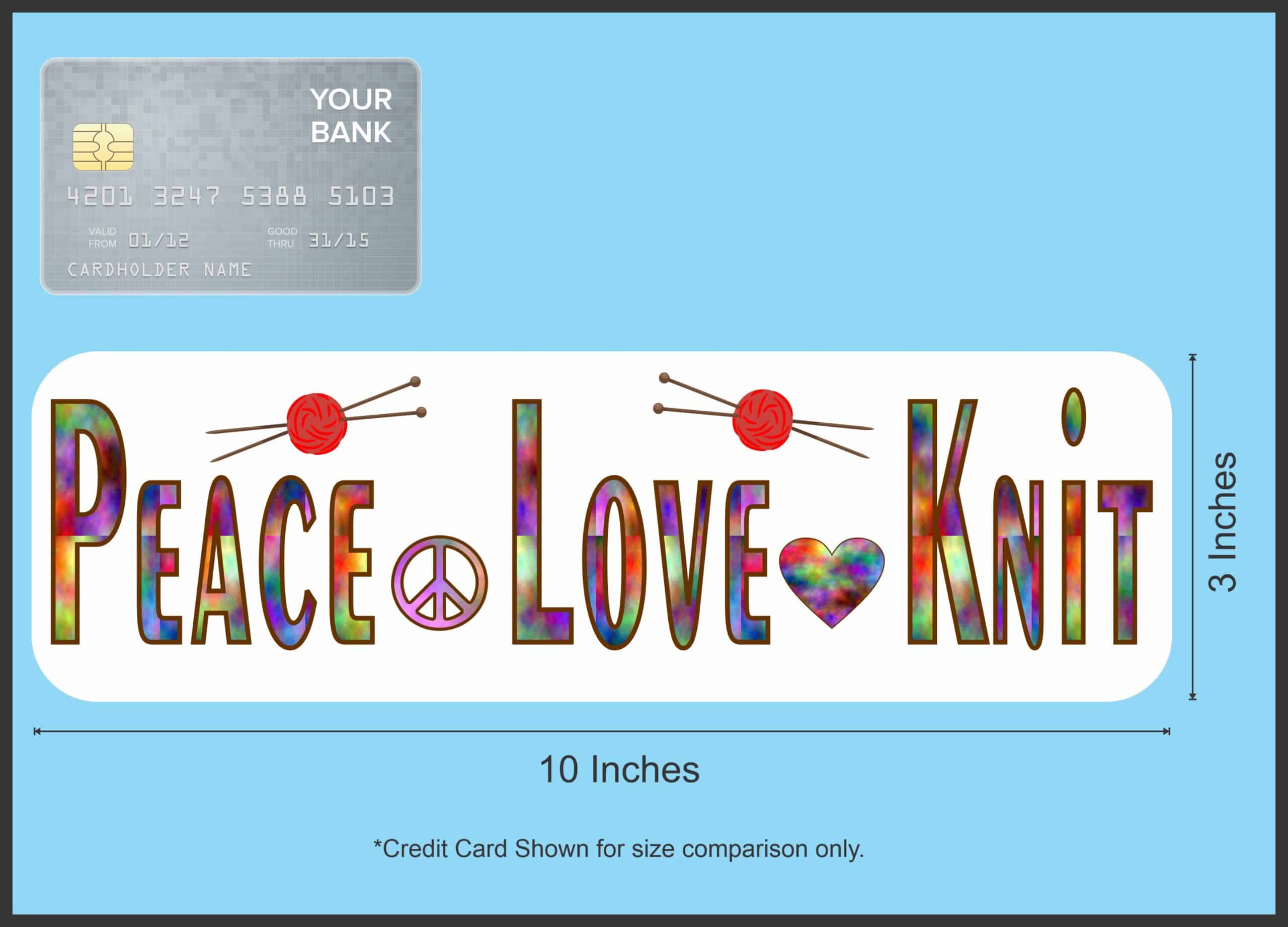 10in x3in Peace Love Knit Knitting Bumper Sticker Window Decal Car Stickers Decals