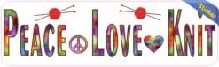 10in x3in Peace Love Knit Knitting Bumper Sticker Window Decal Car Stickers Decals
