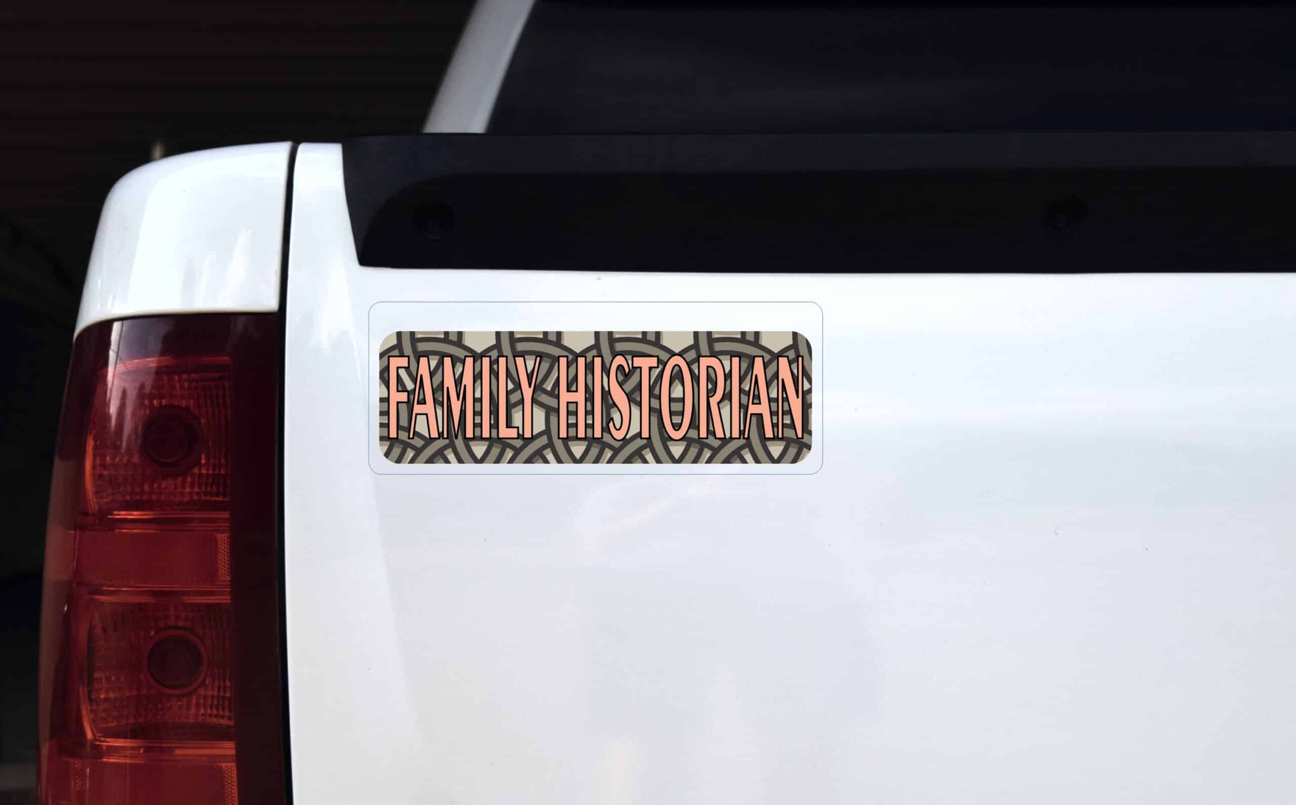 10in x 3in Family Historian Bumper Sticker Window Decal Car Window Stickers Decals