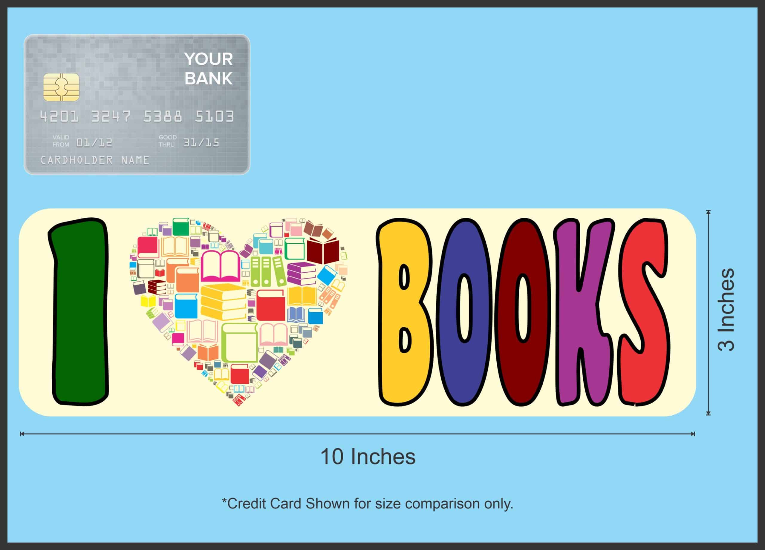 10in x 3in I Love Books Bumper Stickers Librarian Decals Car Sticker Decal