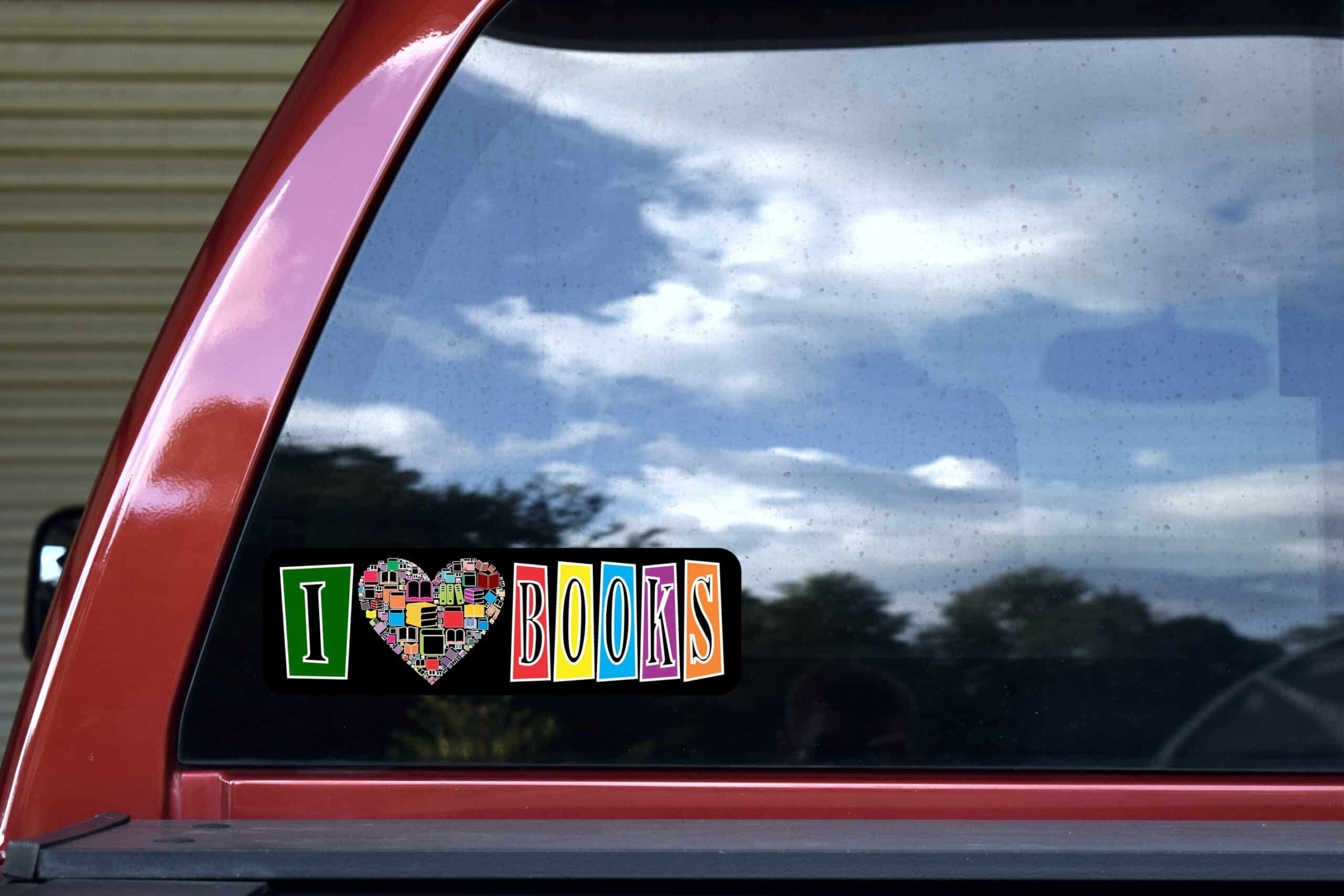 10in x 3in I Love Books Bumper Stickers Librarian Decal Car Sticker Decals