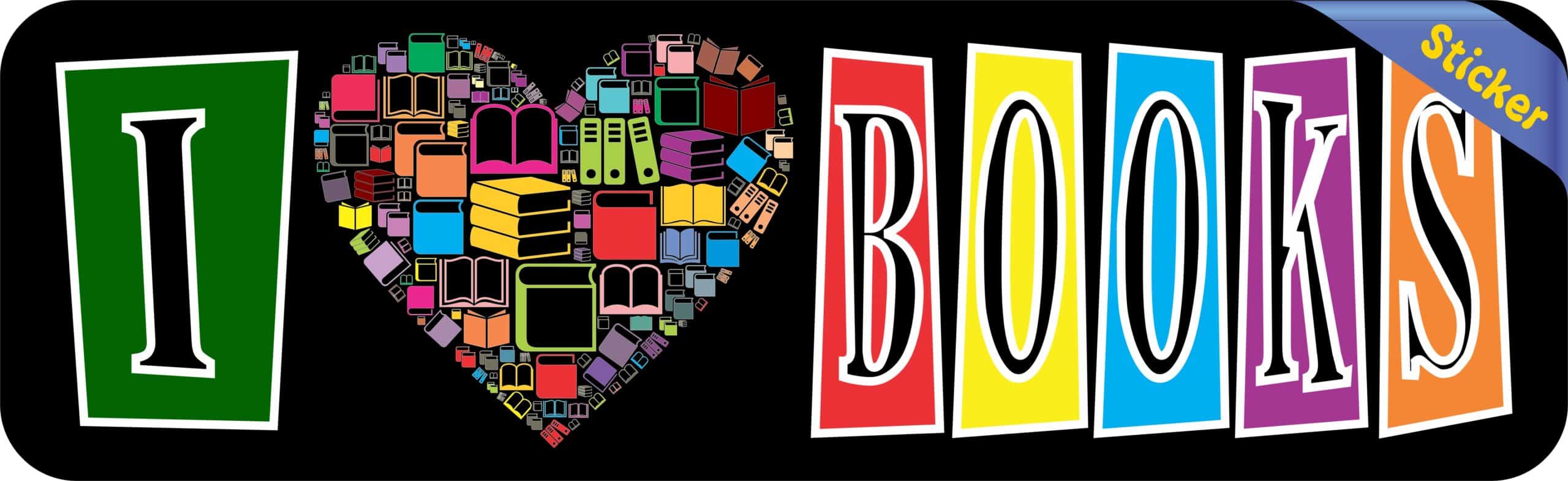 10in x 3in I Love Books Bumper Stickers Librarian Decal Car Sticker Decals