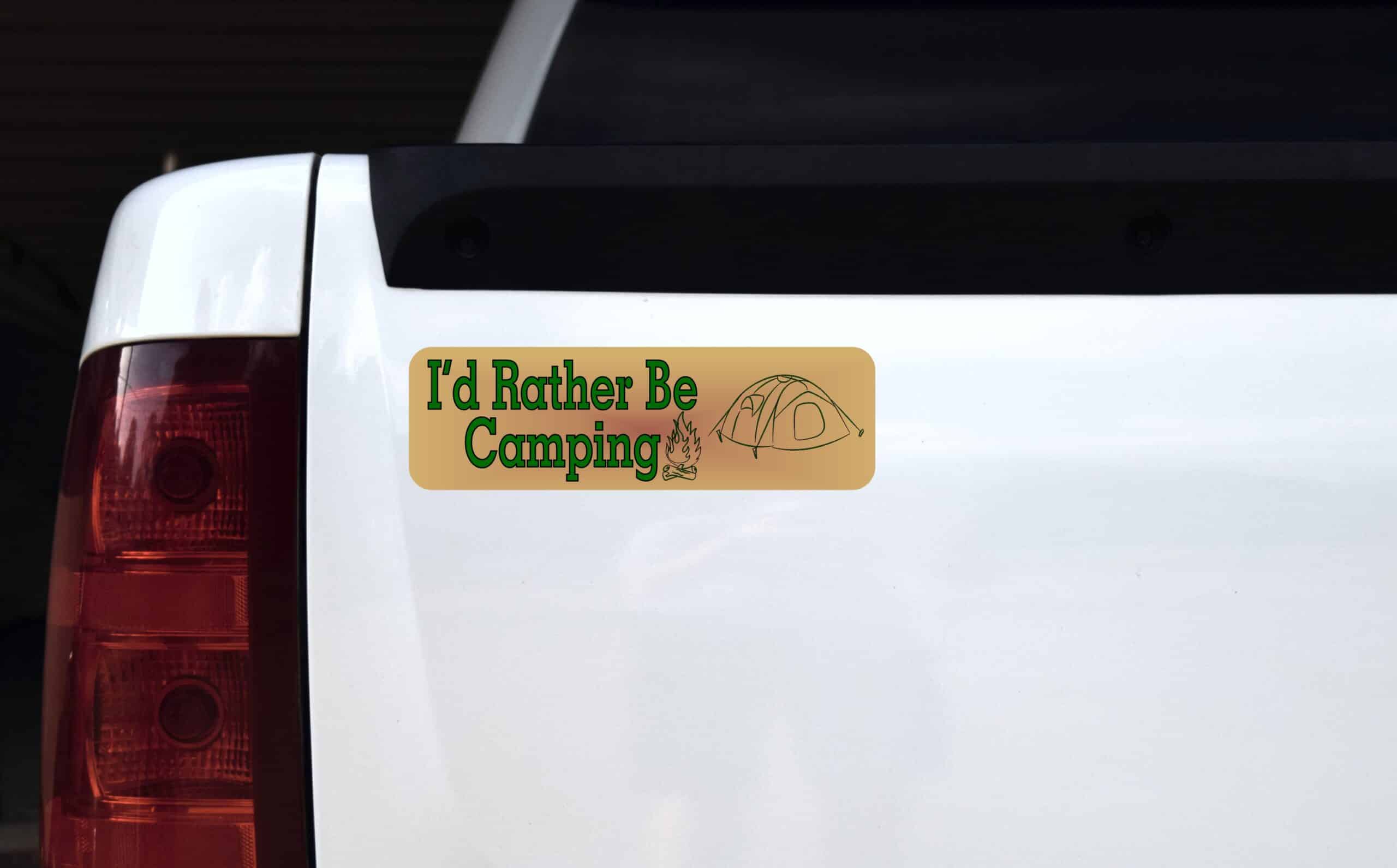 10in x 3in Id Rather Be Camping Bumper Sticker