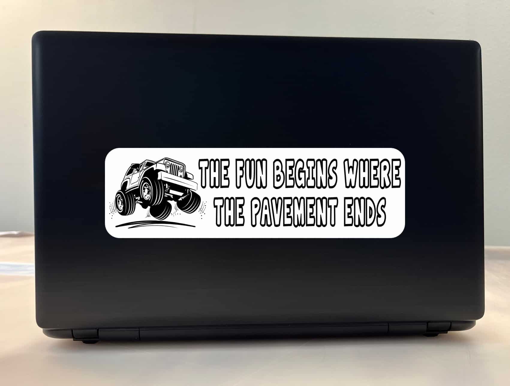 10in x 3in The Fun Begins Where The Pavement Ends White Bumper Sticker Vinyl Window Decal