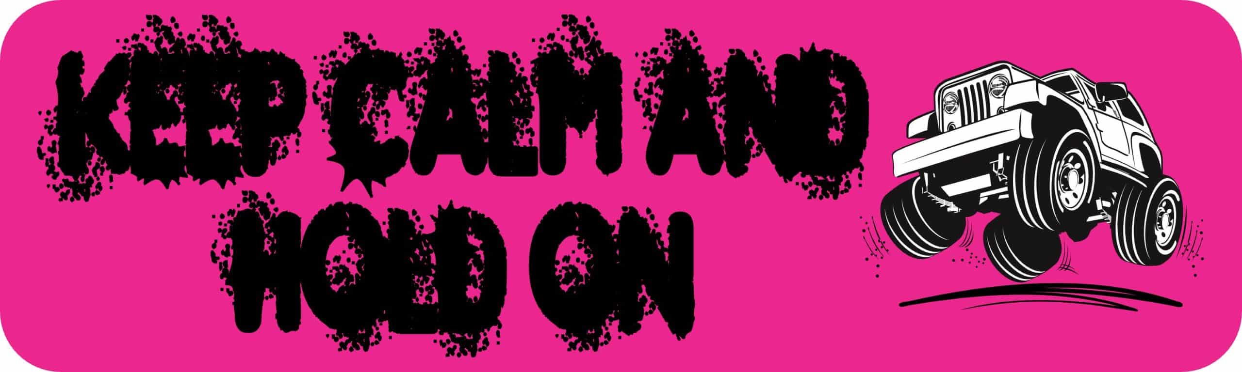 10in x 3in Pink Keep Calm Hold On Bumper Sticker