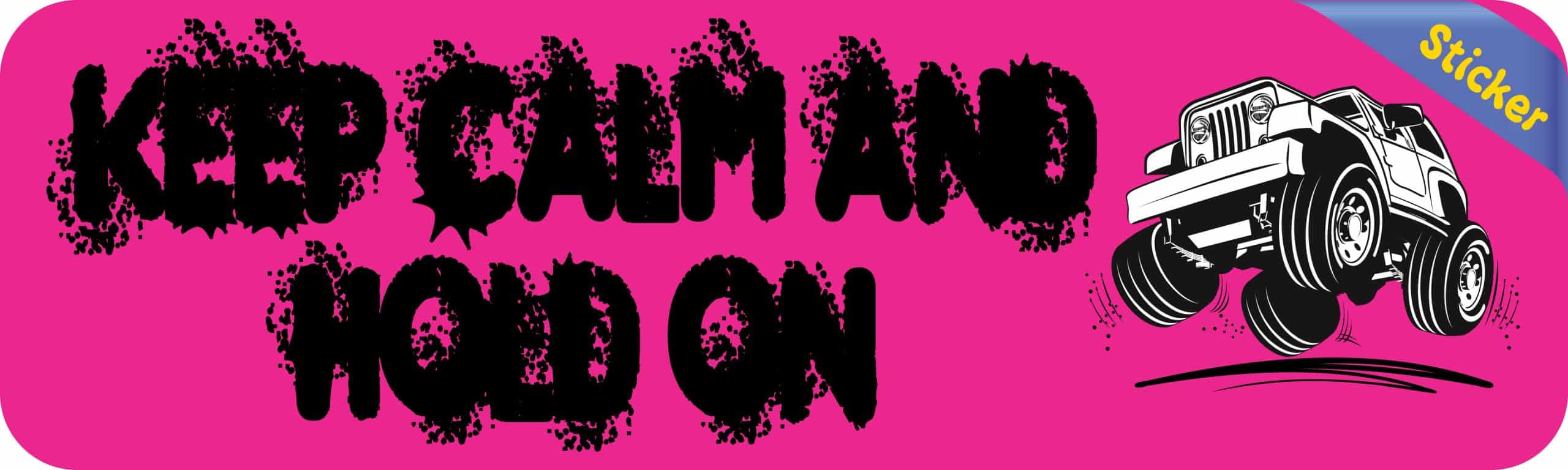 10in x 3in Pink Keep Calm Hold On Bumper Sticker - Image 2