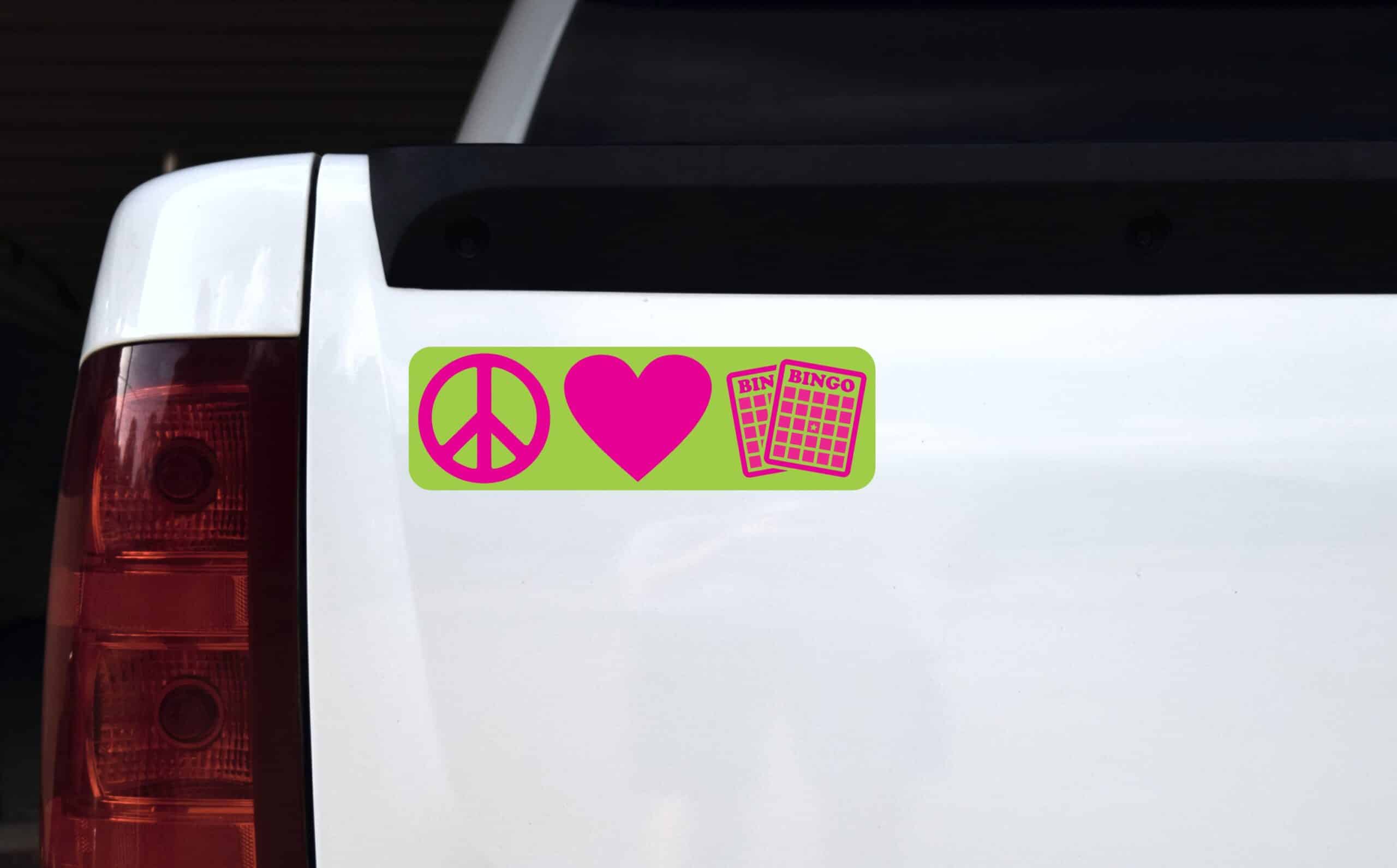 10in x 3in Peace Love Bingo Heart Bumper Sticker Vinyl Window Decal
