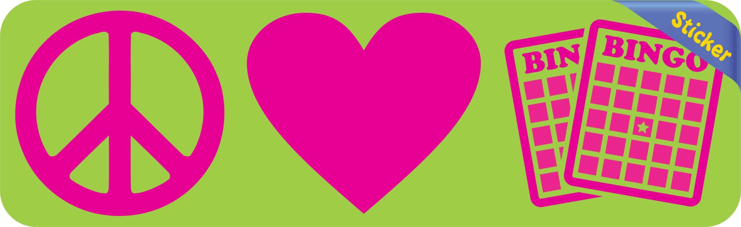 10in x 3in Peace Love Bingo Heart Bumper Sticker Vinyl Window Decal