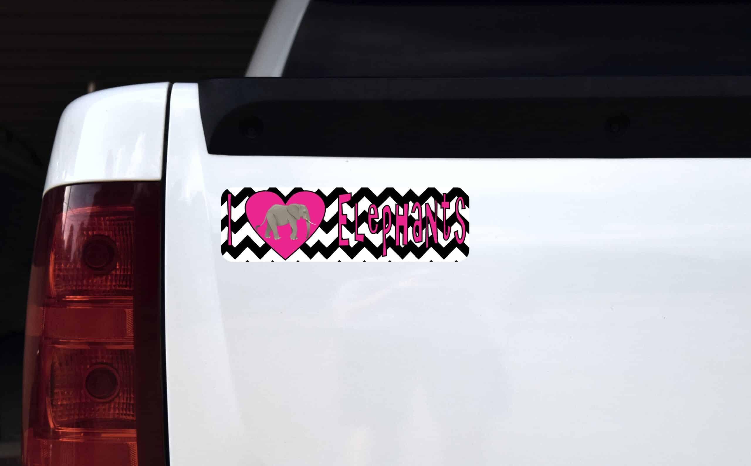 10in x 3in I Heart Elephants Pink Love Animals Bumper Sticker Vinyl Window Decal
