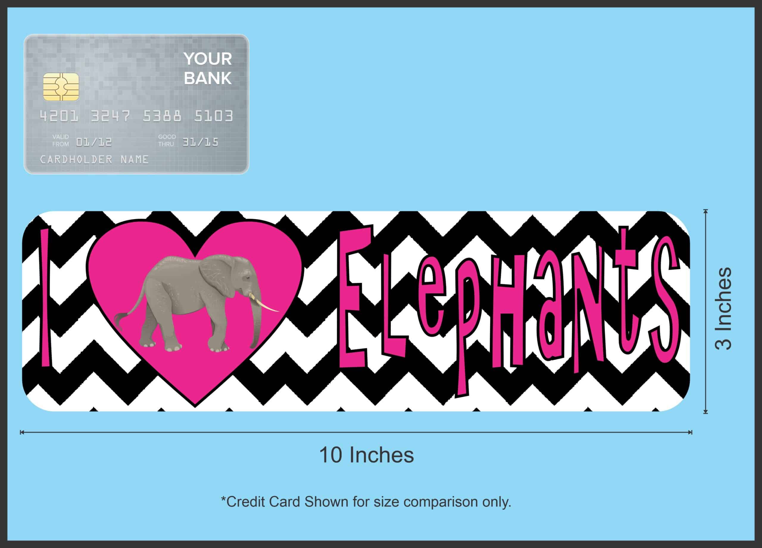 10in x 3in I Heart Elephants Pink Love Animals Bumper Sticker Vinyl Window Decal