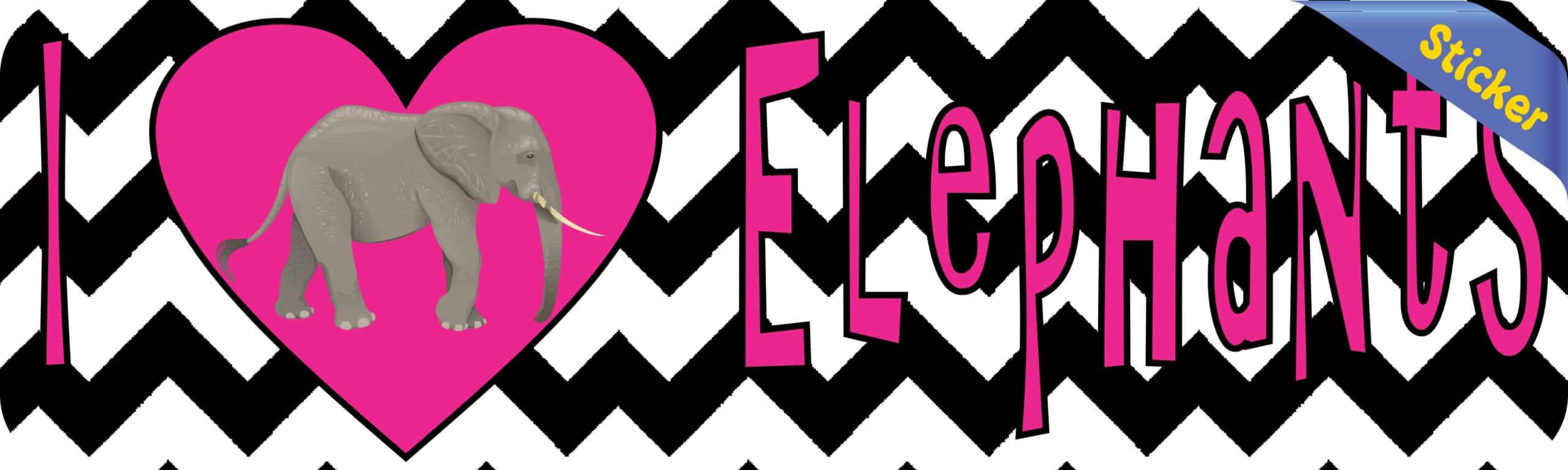 10in x 3in I Heart Elephants Pink Love Animals Bumper Sticker Vinyl Window Decal
