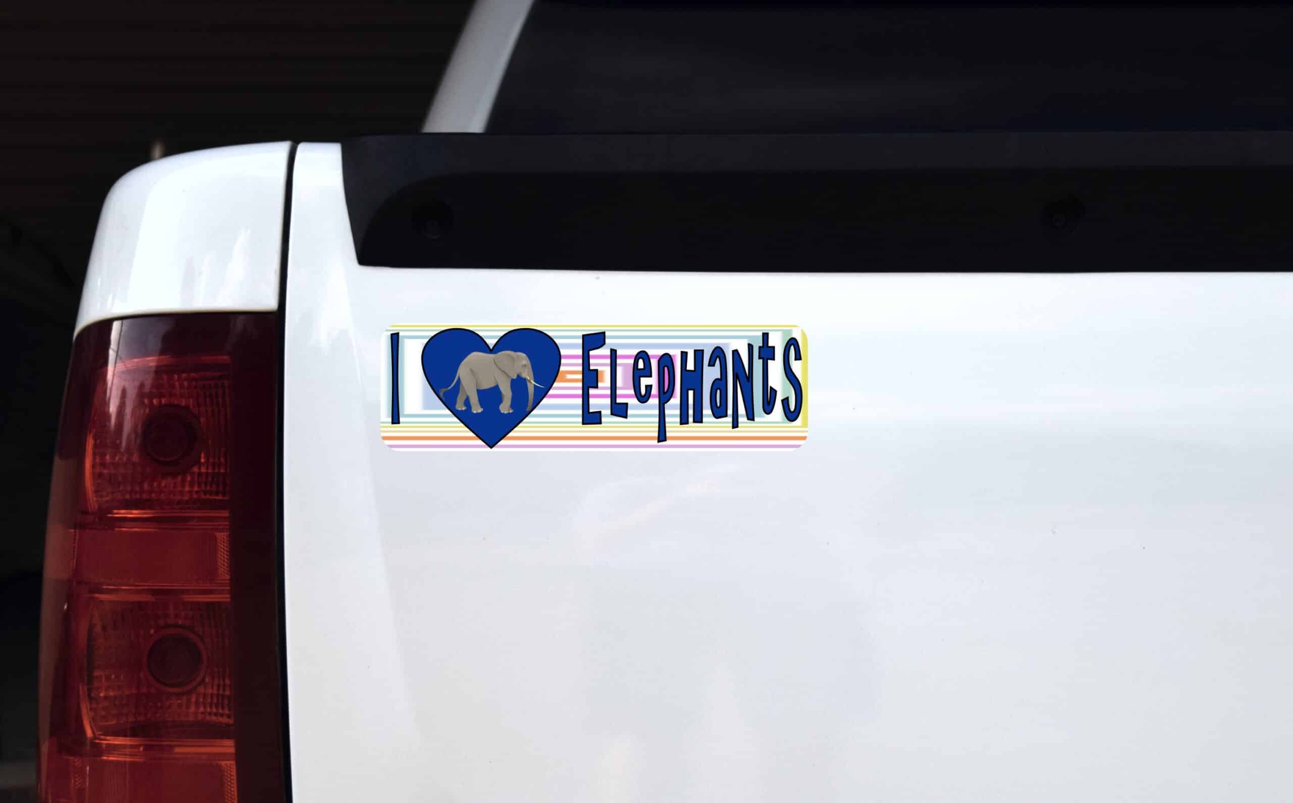 10in x 3in I Heart Elephants Love Blue Animals Bumper Sticker Vinyl Window Decal