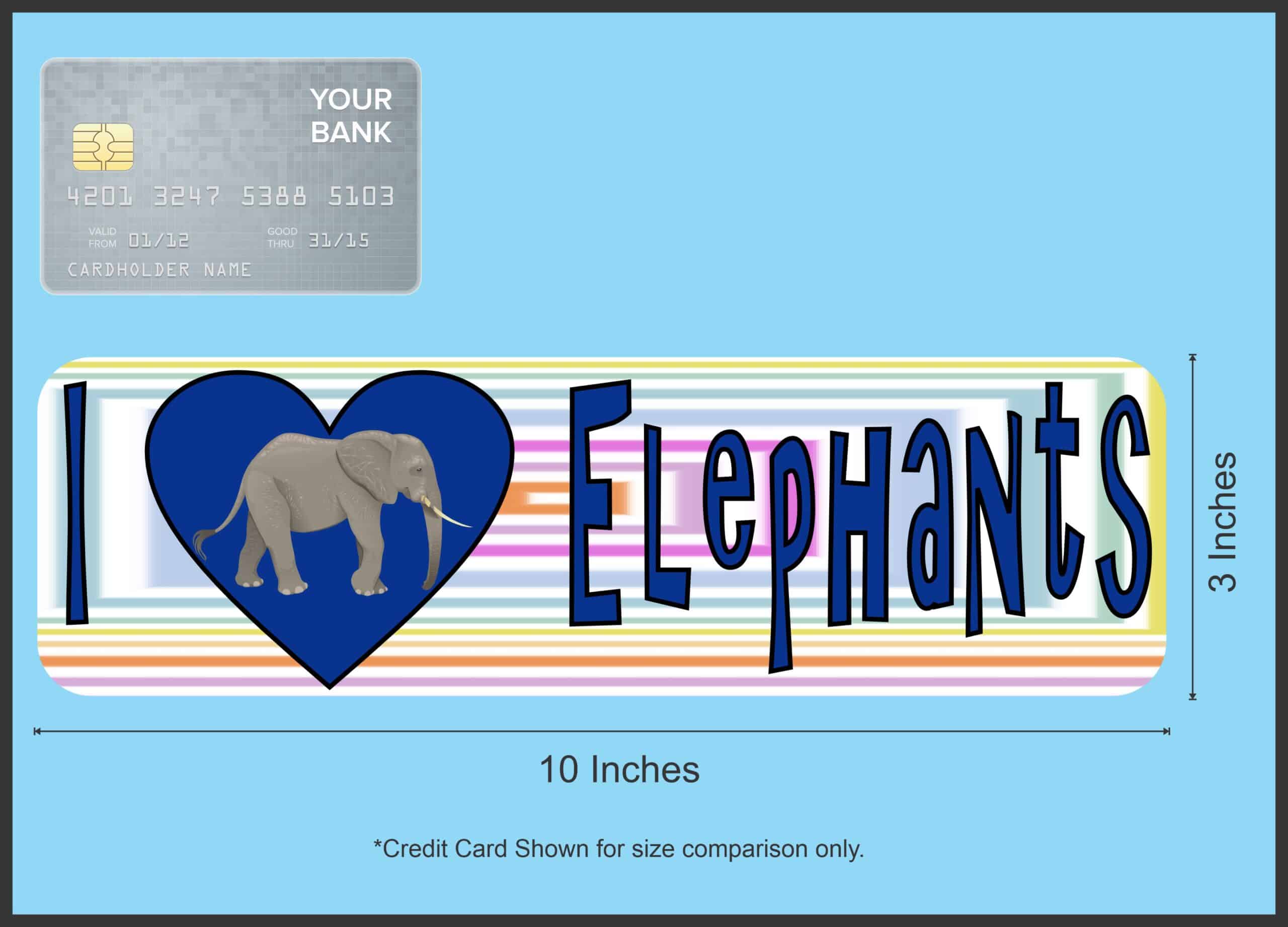 10in x 3in I Heart Elephants Love Blue Animals Bumper Sticker Vinyl Window Decal