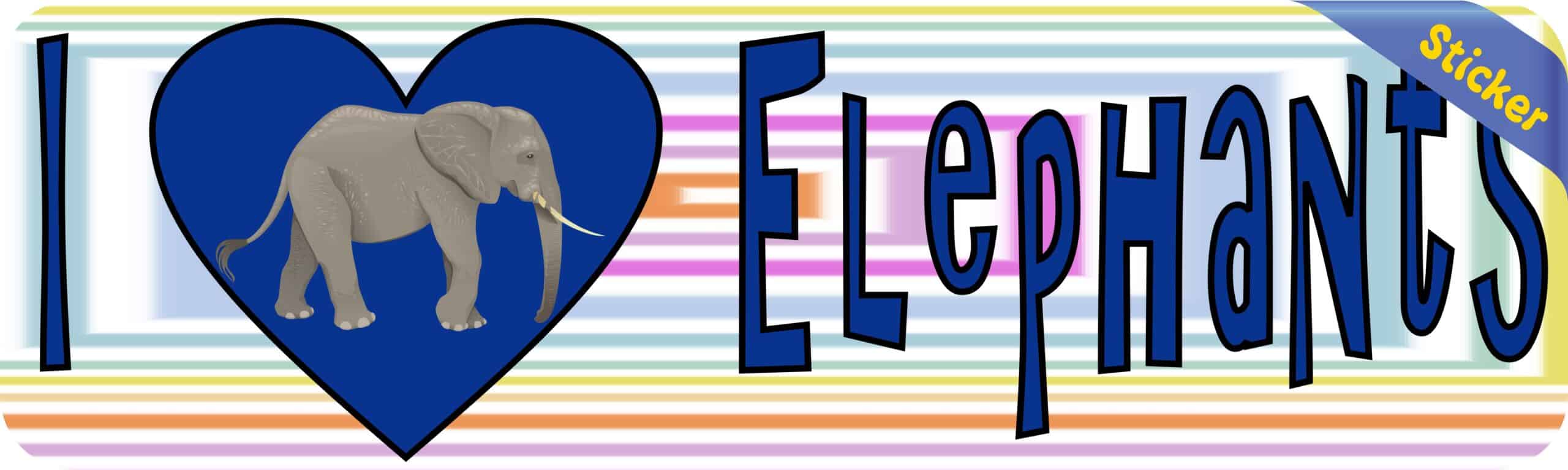 10in x 3in I Heart Elephants Love Blue Animals Bumper Sticker Vinyl Window Decal