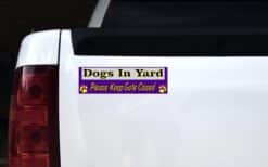 10in x 3in Dogs In Yard Please Keep Gate Closed Purple Bumper Sticker Vinyl Window Decal