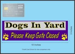 10in x 3in Dogs In Yard Please Keep Gate Closed Purple Bumper Sticker Vinyl Window Decal