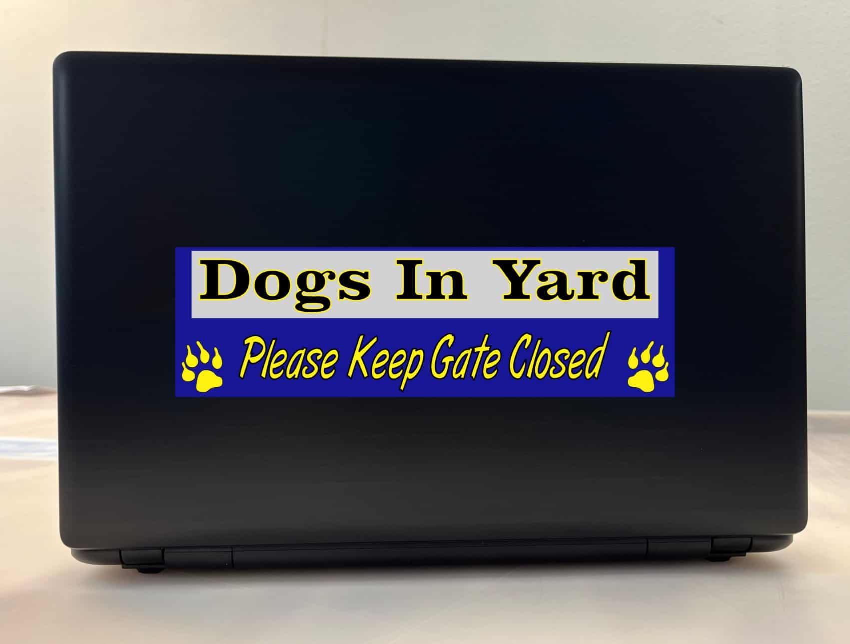 10in x 3in Dogs In Yard Please Keep Gate Closed Blue Bumper Sticker Vinyl Window Decal