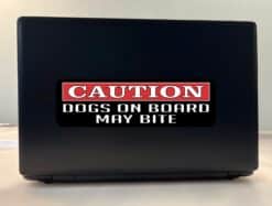 10in x 3in Caution Dogs On Board May Bite Bumper Sticker Vinyl W
