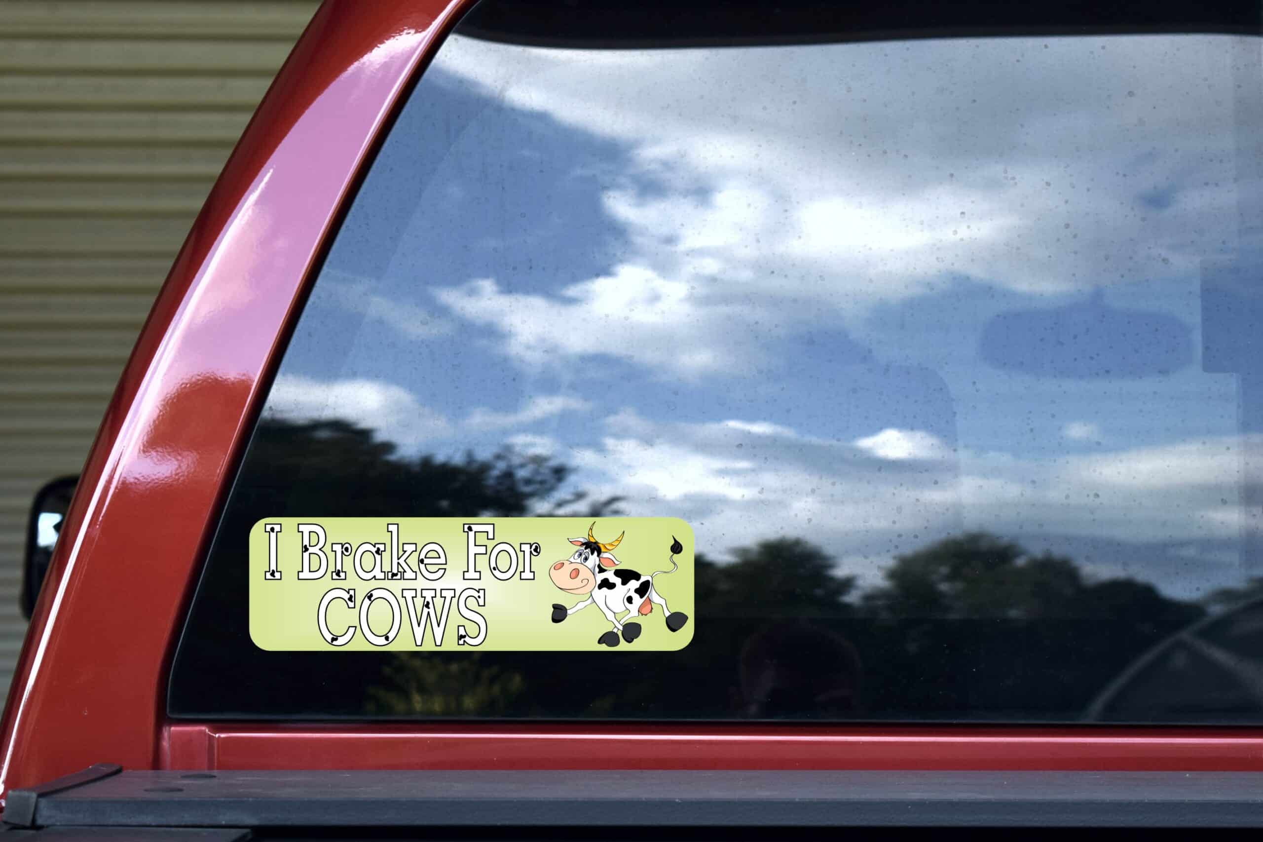 10in x 3in I Brake For Cows Bumper Sticker Vinyl Window Decal