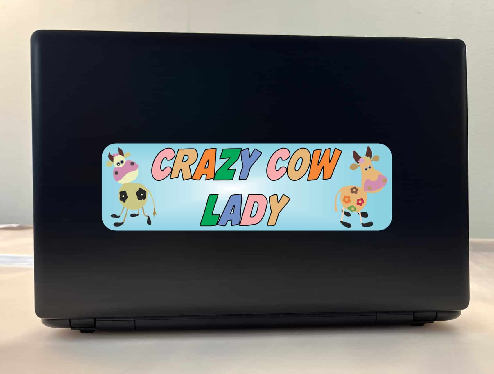 10in x 3in Crazy Cow Lady Bumper Sticker Vinyl Window Decal