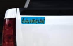 10in x 3in Blue Crazy Bunny Lady Bumper Sticker
