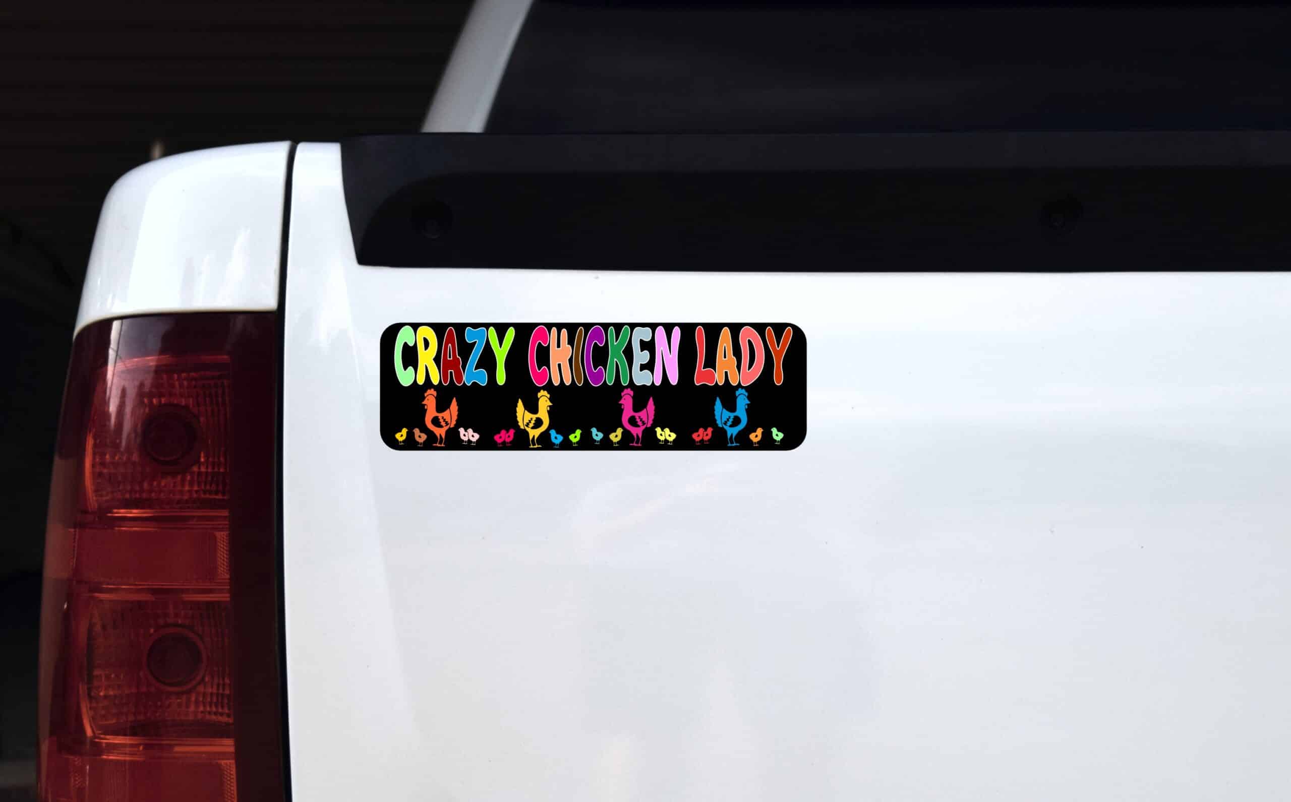 10in x 3in Crazy Chicken Lady Bumper Sticker Window Decal Vinyl Stickers Decals