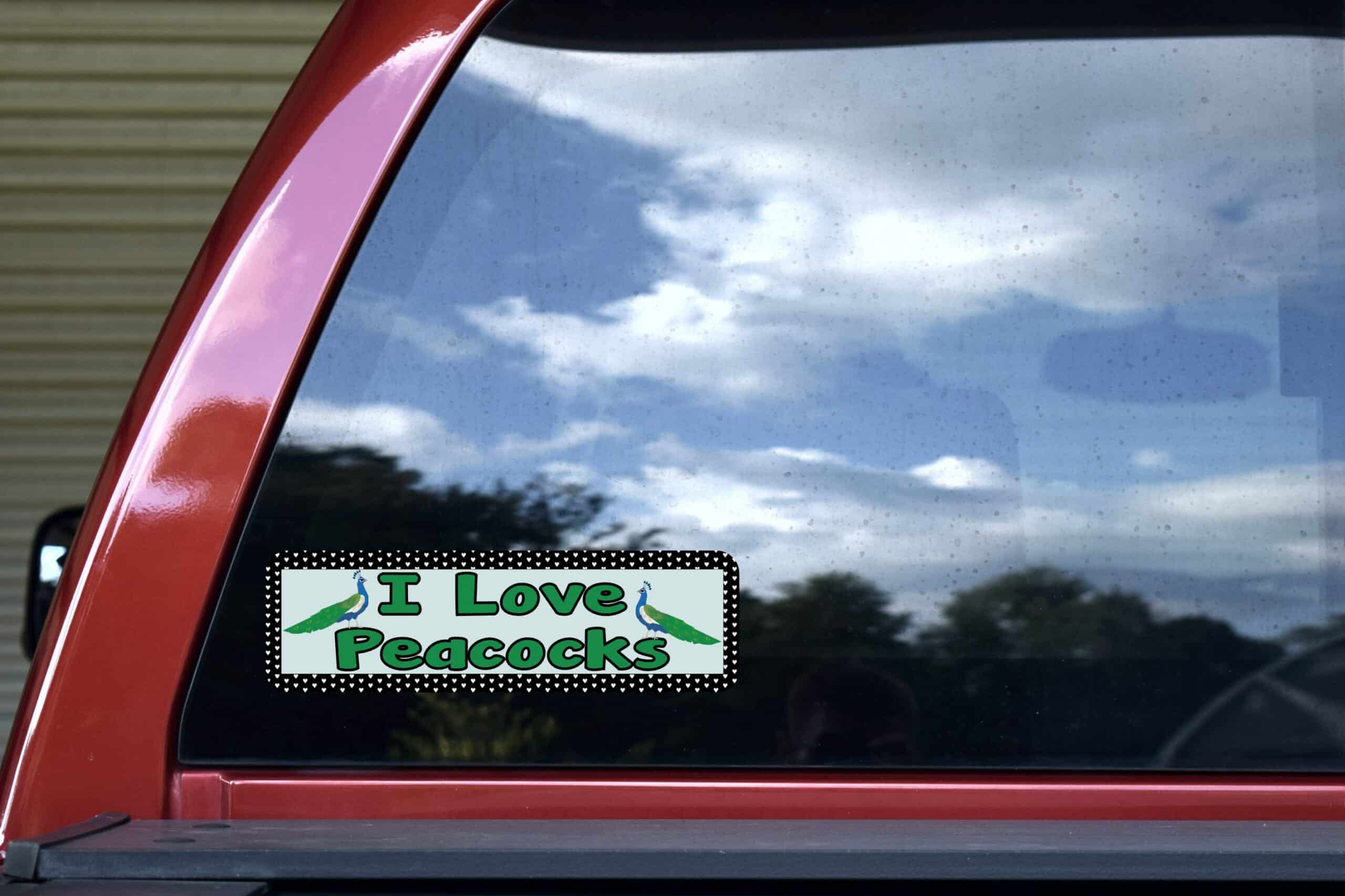 10in x 3in I love Peacocks Animals Bumper Sticker Vinyl Window Decal