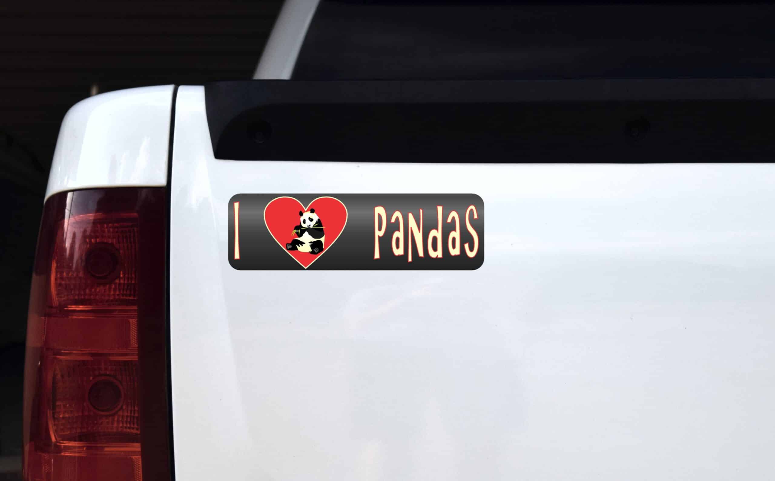 10in x 3in I Heart Pandas Love Bears Animals Bumper Sticker Vinyl Window Decal