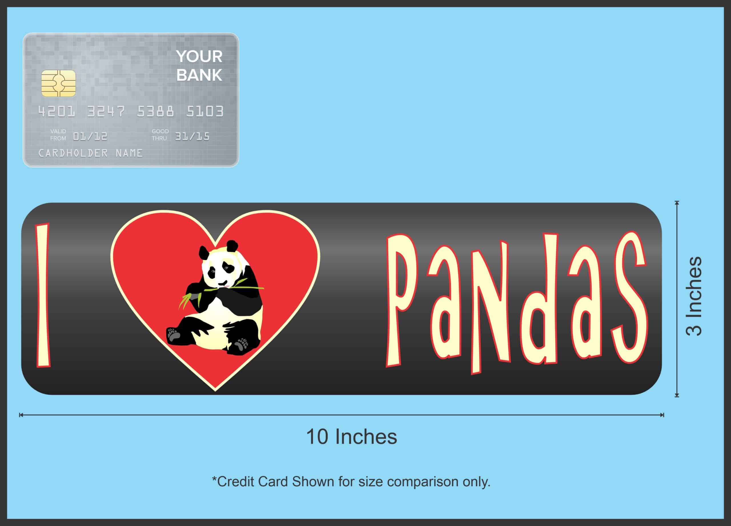 10in x 3in I Heart Pandas Love Bears Animals Bumper Sticker Vinyl Window Decal