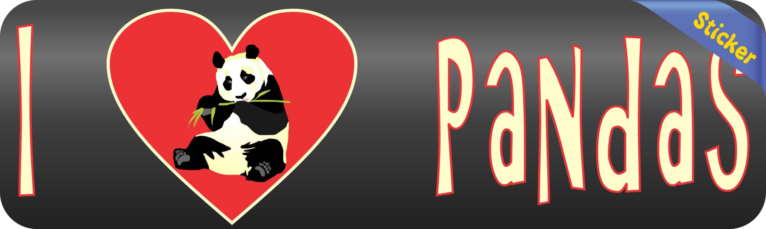10in x 3in I Heart Pandas Love Bears Animals Bumper Sticker Vinyl Window Decal
